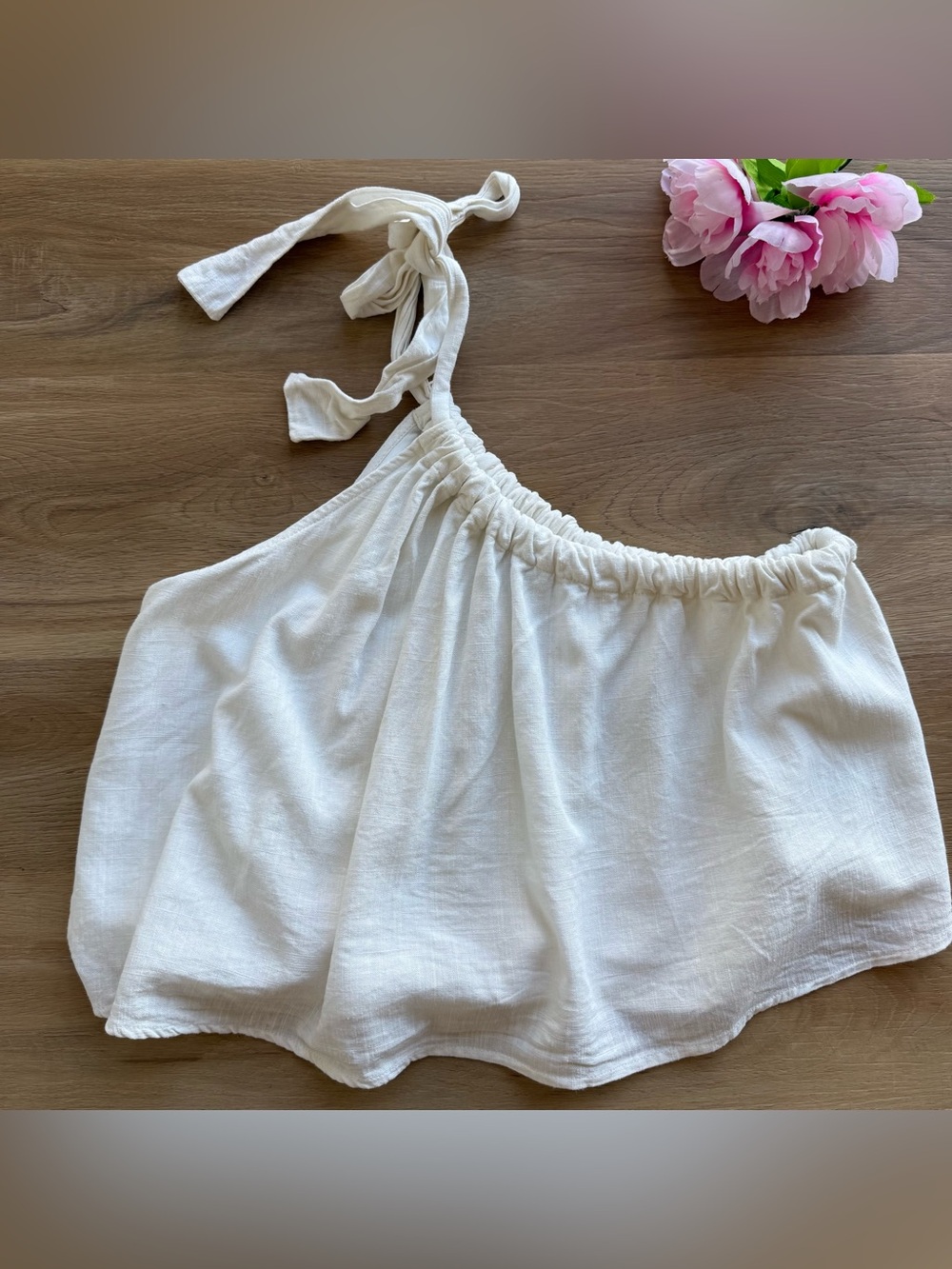 Petal + pulp blouse medium One-Shoulder White bow lined flowy 26% linen crop
